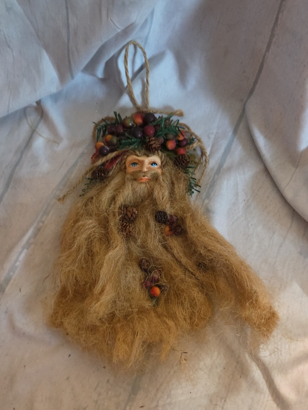 Forest Spirit Ornament with Golden Brown Fur and Berry Crown